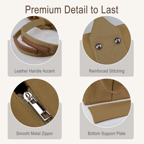 Women's Brown Tote Bags Large Utility Bags with Pockets Zip for Teacher Work - Picture 5 of 6